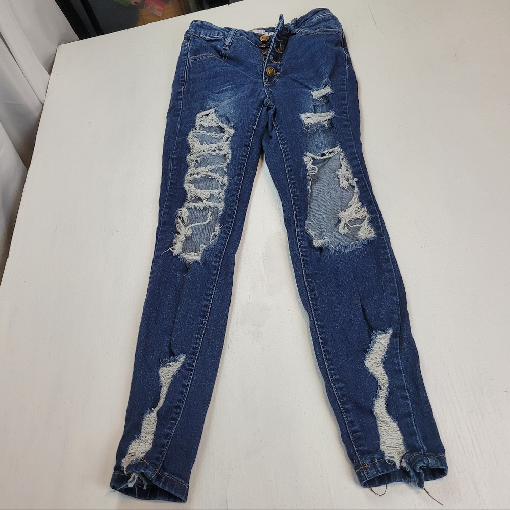 Rue21 Distressed Blue Skinny Jeans with Ripped Detail